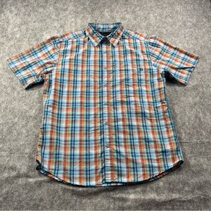 Marmot Blue Orange Plaid Short Sleeve Button-Down Shirt